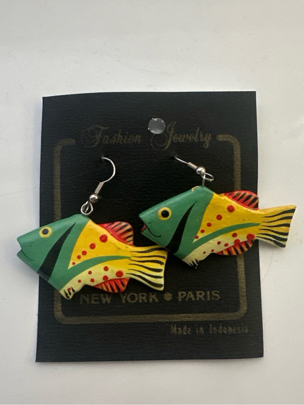 Artisan Hand Painted Tropical Fish Wood Dangle Earrings Colorful Boho Beach